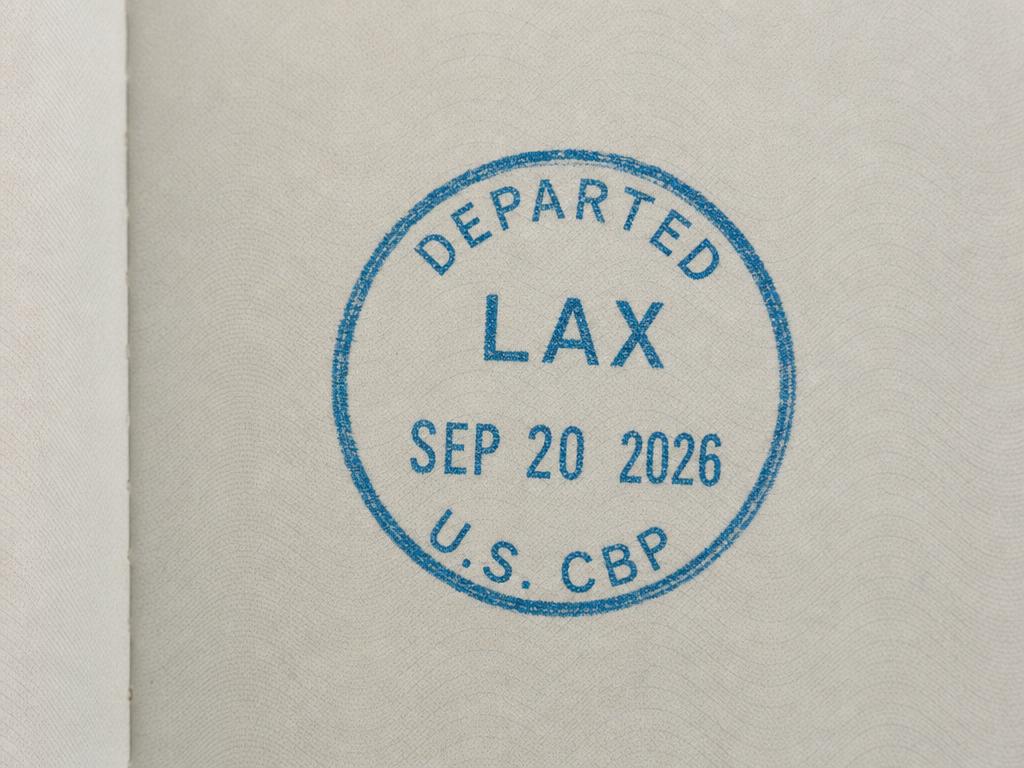 LAX 洛杉矶 · DEPARTED 章(蓝色)